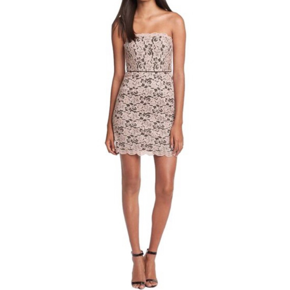 Diane Von Furstenberg Nude & Black Lace Strapless Dress, Size 8